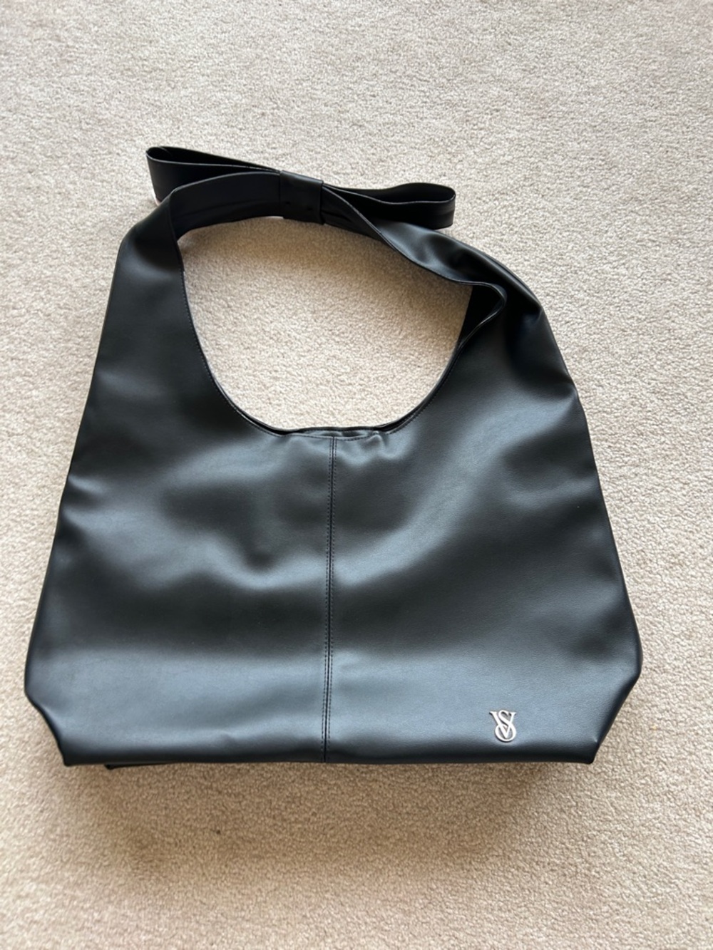 “Victoria’s Secret” Black Leather Shoulder Bag with Knot Strap